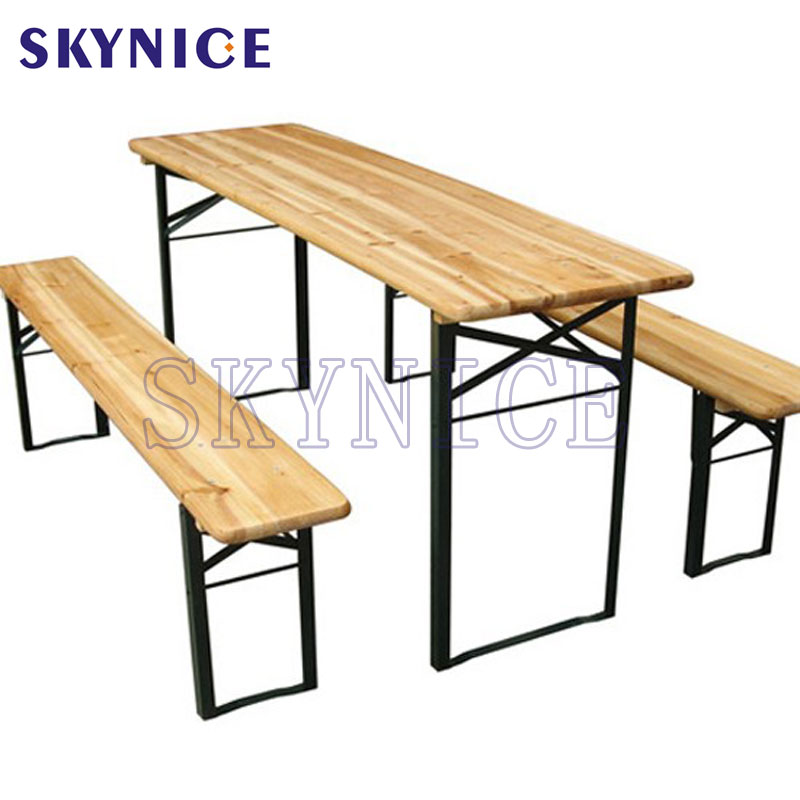 Mesa y bancos de madera maciza para jardín